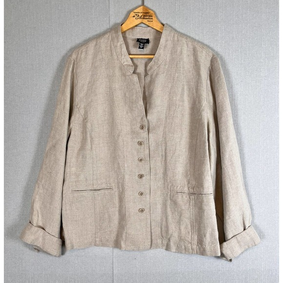 Eileen Fisher Jackets & Blazers - Eileen Fisher Tan Beige Button Linen Jacket Blazer Size 2X Lagenlook Minimalist